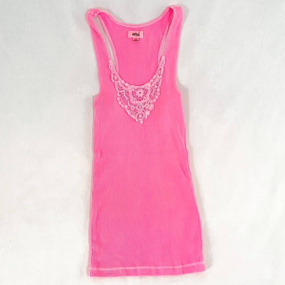 Aerie pink lace detail front tank top